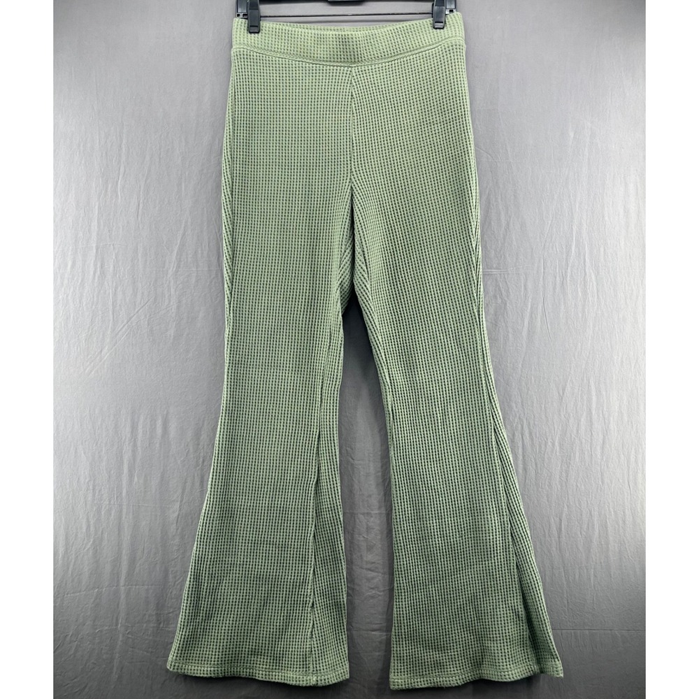 Aerie Womens M Sage Green Waffle Knit High Waisted Flare Leggings Thermal Pants